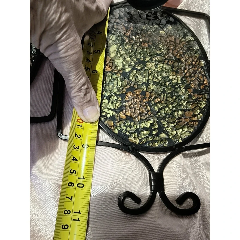 Vtg Elements Crackle Glass Mosaic Wall Sconce Candle Holder Pair Amber Yellow